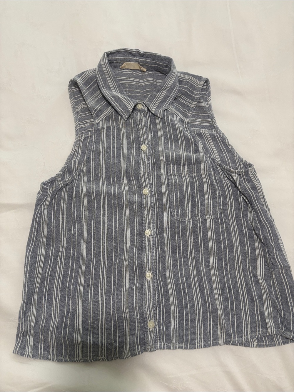Hollister Blue and White Stripe Button Down Vest Top